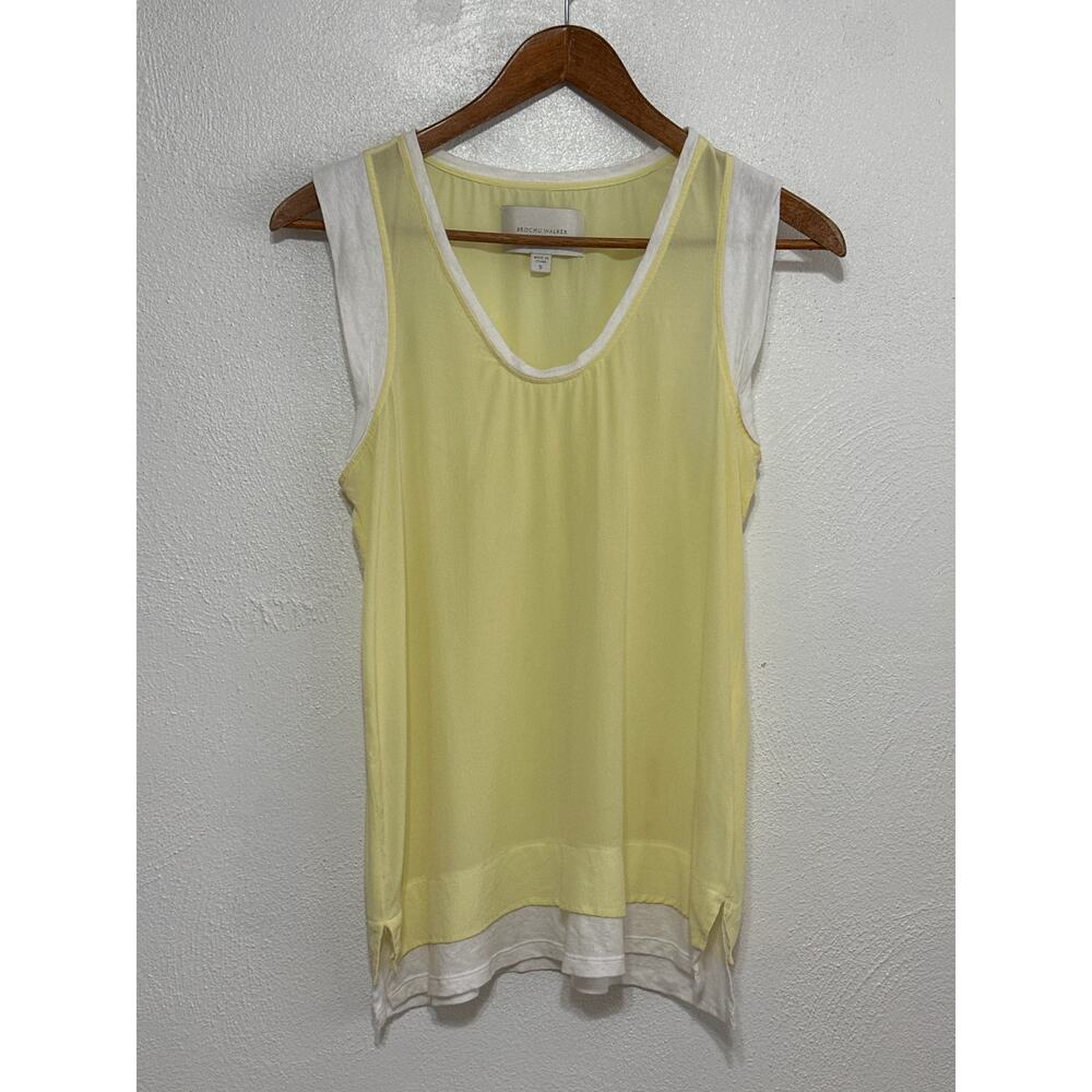 Brochu Walker Butter Yellow Silk Tunic Top S White Trim Soft Girl Casual City